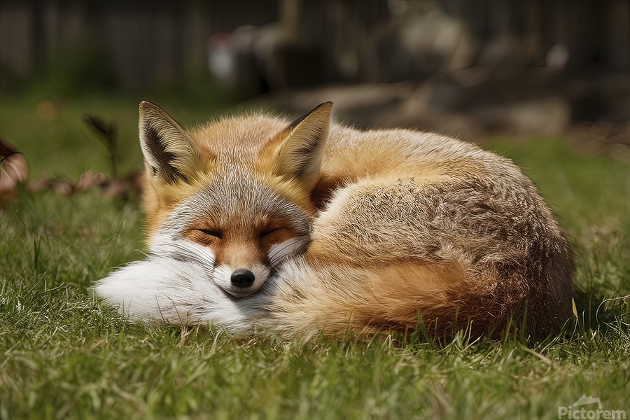 sleeping fox in the middel of the day of spring